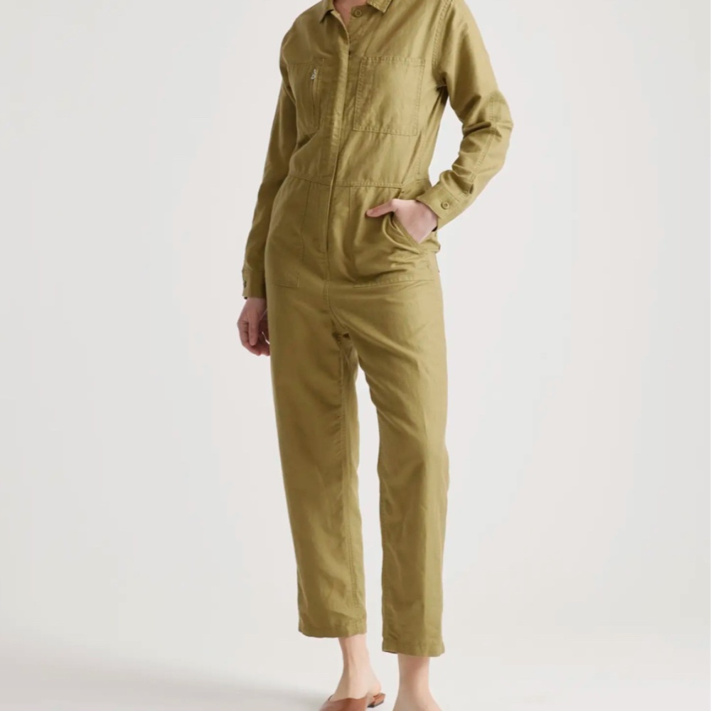 Cotton Linen Twill Long Sleeve Coverall Jumpsuit